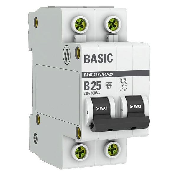 Автоматический выключатель ВА 47-29 2P 25А (B) 4,5кА BASIC