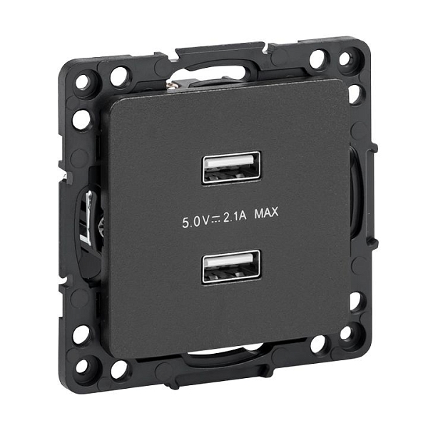 Стокгольм Механизм Розетки USB 2-местной 2,1А винтовые клеммы черный EKF