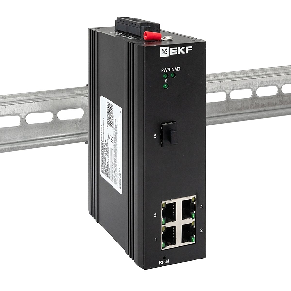 Промышленный управляемый коммутатор уровня L2 ML2-1GX/SFP-4GTP, 1 порт 1000Base-X SFP, 4 порта 10/100/1000Base-T(X) RJ45 c PoE, монтаж на динрейку TSX EKF