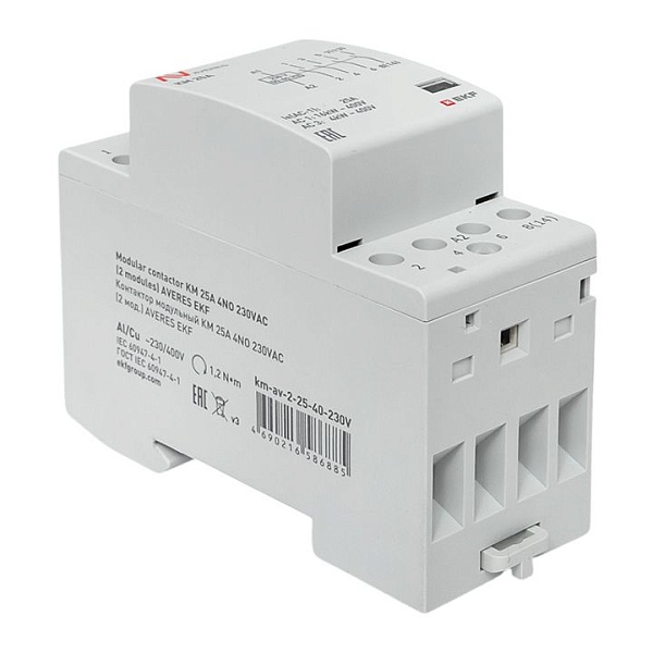 Контактор модульный КМ 25А 4NO 230В АС (2 мод.) AVERES EKF