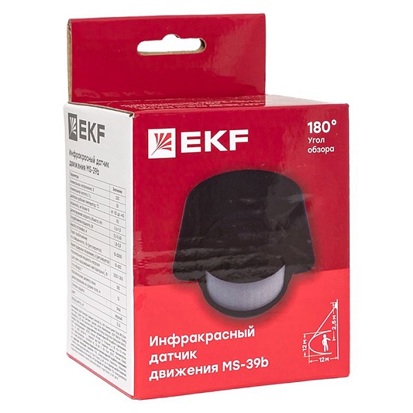 ИК датчик движения наст. 1200Вт 180гр. до 12м IP44 MS-39b черный EKF PROxima
