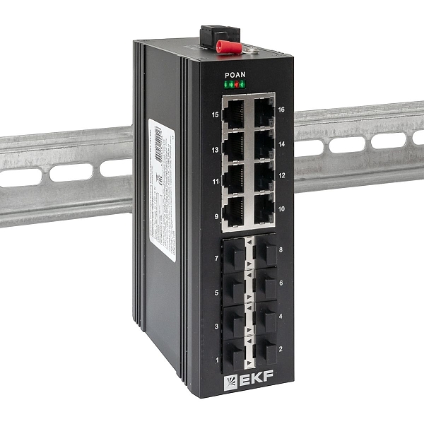 Промышленный неуправляемый коммутатор U-8GX/SFP-8GT, 8 портов 1000Base-X SFP, 8 портов 10/100/1000Base-T(X) RJ45, монтаж на динрейку TSX EKF