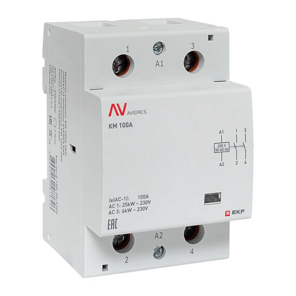 Контактор модульный КМ 100А 2NO 230В АС (3 мод.) AVERES EKF