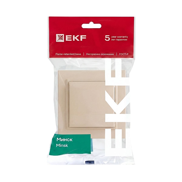Розетка 1-местная СП с/з Минск с крышкой 16А бежевая с защ. штор. EKF