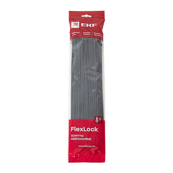 Хомут P6.6 стандартный (ч), 4.8x350 (100шт) FlexLock EKF