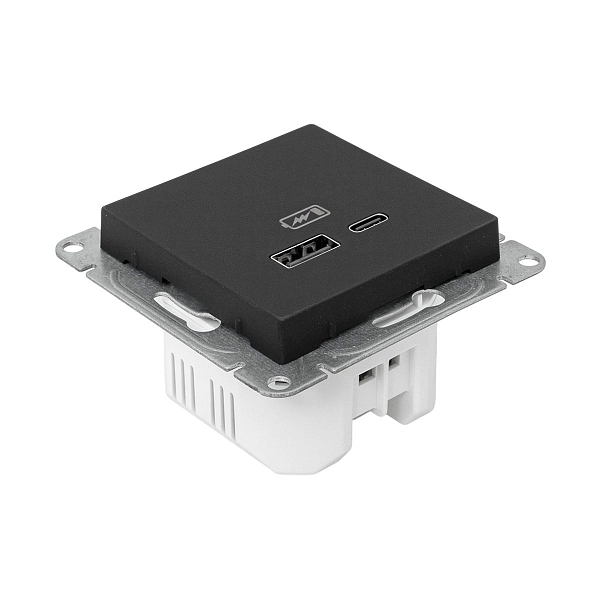 Механизм розетки USB-A+С, чёрный Эпика EKF