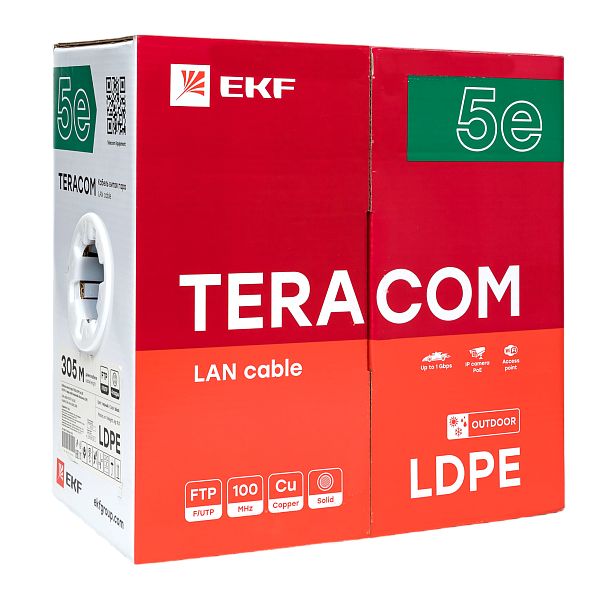 Кабель витая пара TERACOM Cat.5E F/UTP 4 пары solid внешний оболочка LDPE цвет черный (упак. 305м)