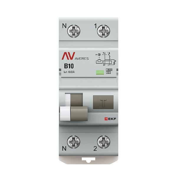Автоматический выключатель дифференциального тока DVA-10 1P+N 10А характеристика B 30мА тип A электромеханический 10кА AVERES EKF