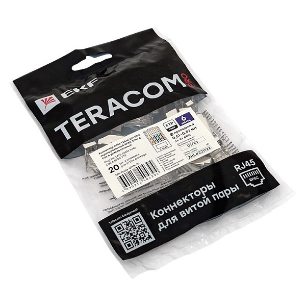 Коннектор RJ-45 TERACOM PRO экранированный 8P8C 30мкд Cat.6 (упак.20шт)