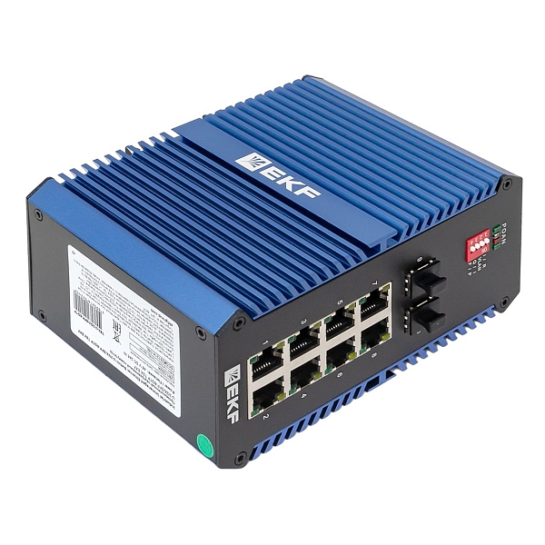Промышленный неуправляемый коммутатор U-2GX/SFP-8GTP, 2 порта 1000Base-X SFP, 8 портов 10/100/1000Base-T(X) RJ45 c PoE, монтаж на динрейку TSX EKF