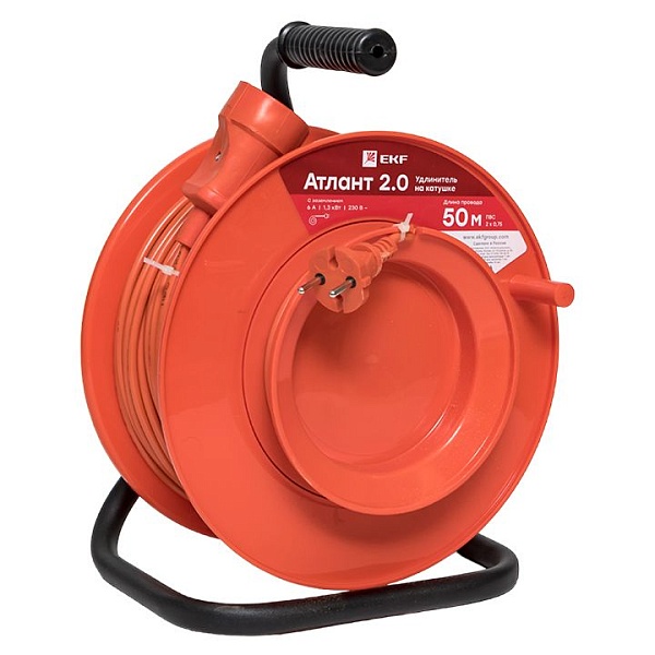 Удлинитель на катушке "Атлант 2.0" 1 гнездо 50м без заземления ПВС 2*0,75 6А/1,3кВт PROxima 