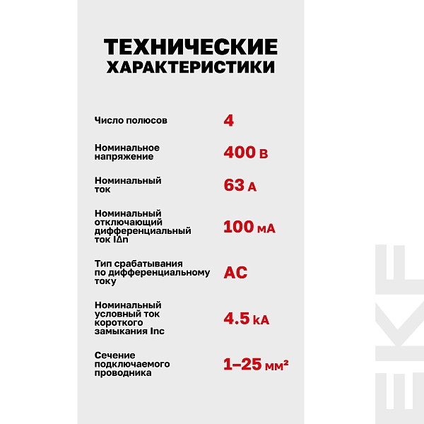 Выключатель дифференциального тока ВДТ-40 4P 63А 100мА тип АС электронный 4,5кА BASIC