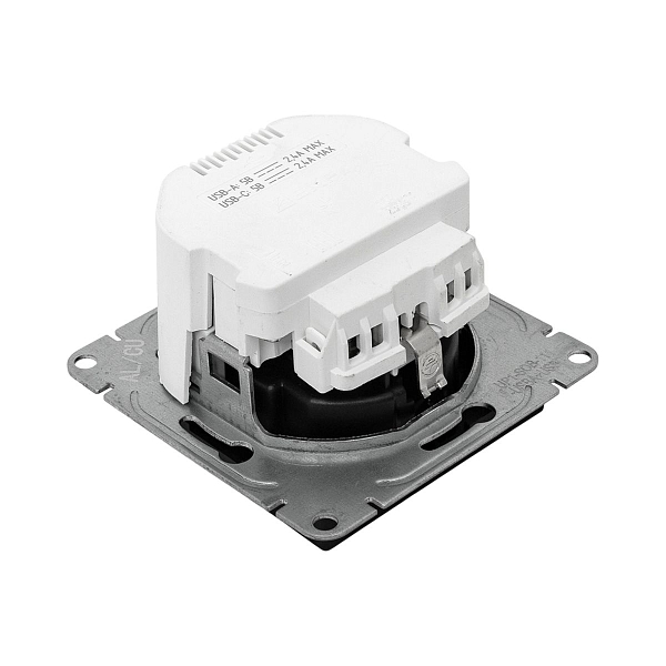 Механизм розетки с USB-A+С - 2шт, 16А, с заземлением, со шторками, чёрный Эпика EKF