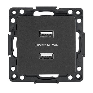 Стокгольм Механизм Розетки USB 2-местной 2,1А винтовые клеммы черный EKF