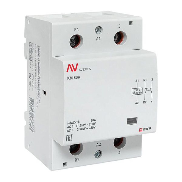 Контактор модульный КМ 80А 1NO+1NC 230В АС (3 мод.) AVERES EKF