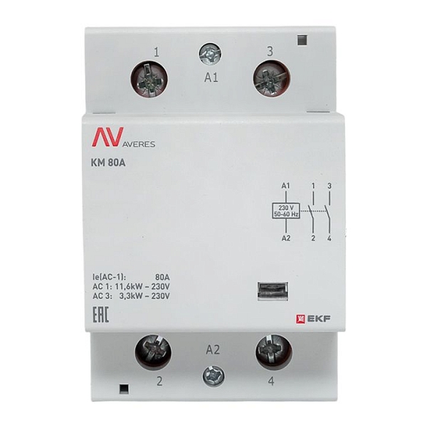 Контактор модульный КМ 80А 2NO 230В АС (3 мод.) AVERES EKF