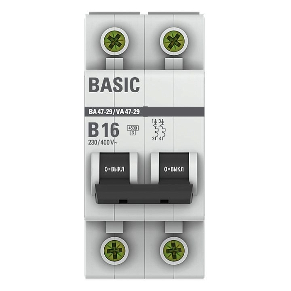 Автоматический выключатель ВА 47-29 2P 16А (B) 4,5кА BASIC