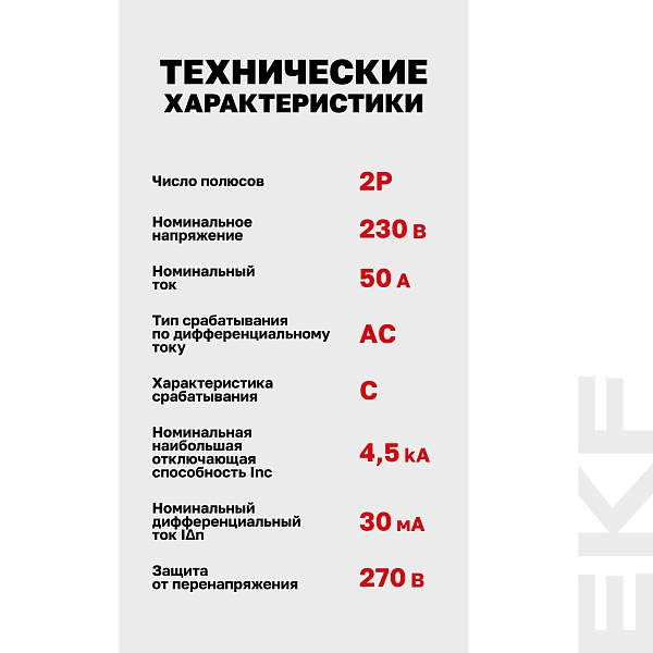 Автоматический выключатель дифференциального тока АД-2 2Р 50А характеристика C 30мА тип АС электронный 4,5кА PROXIMA EKF