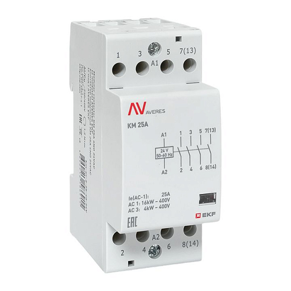 Контактор модульный КМ 25А 4NO 24В АС (2 мод.) AVERES EKF