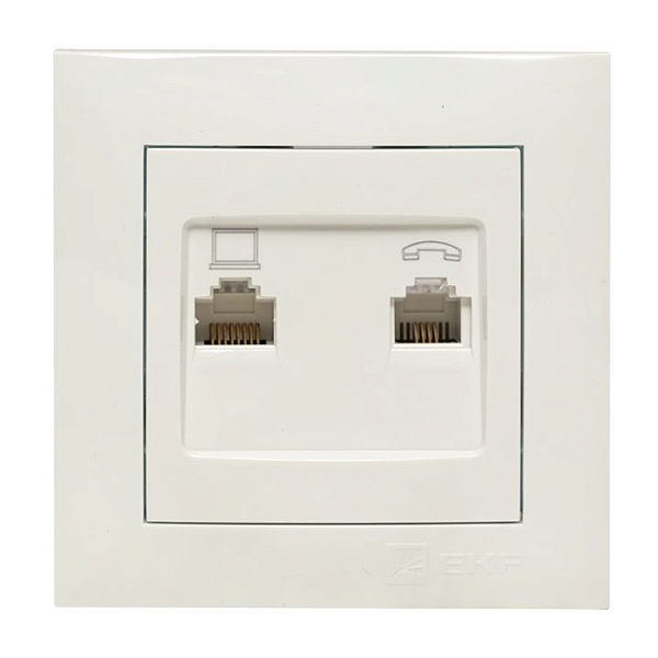 Валенсия розетка RJ-45+RJ11 2-местная белая EKF
