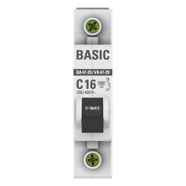 Автоматический выключатель ВА 47-29 1P 16А (C) 4,5кА BASIC