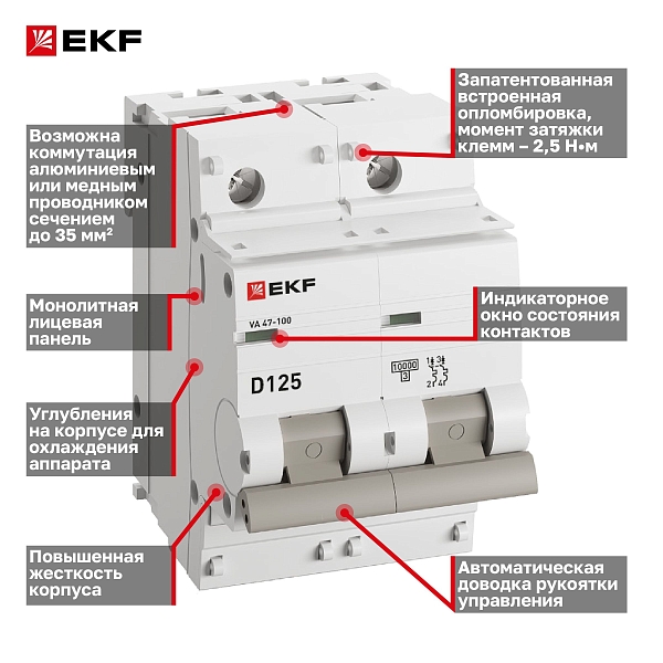 Автоматический выключатель ВА 47-100 2P 125А (D) 10kA PROXIMA EKF