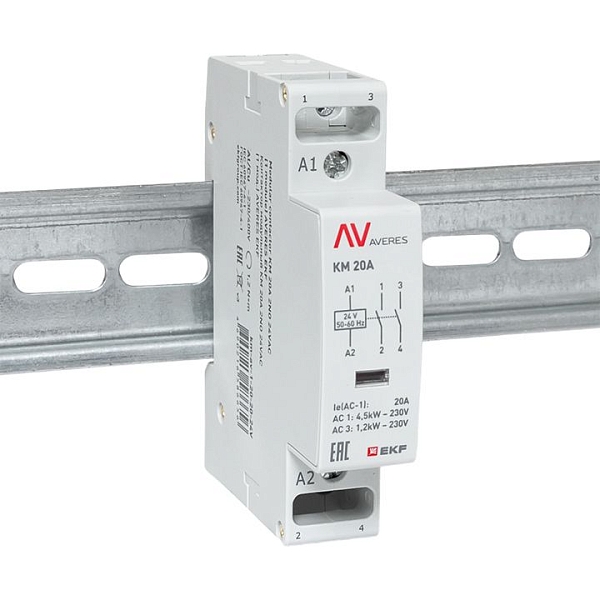 Контактор модульный КМ 20А 2NO 24В АС (1 мод.) AVERES EKF