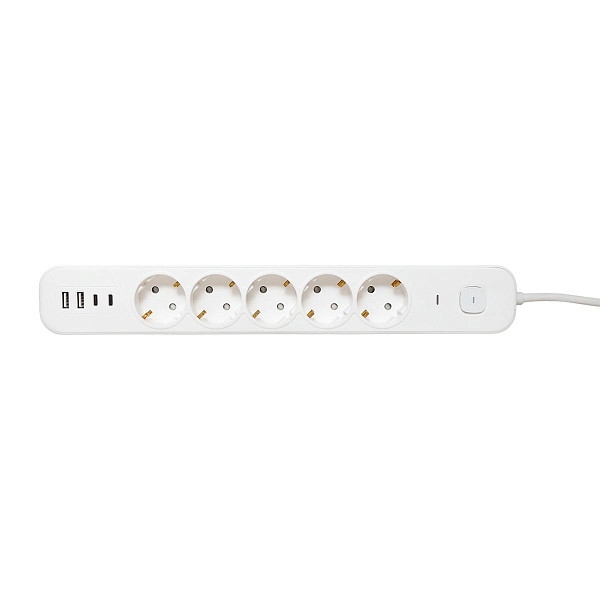 Удлинитель LUX 5 гнезд 2USB 2,4А+2type-C 1,5 метра 1,5мм2 EKF