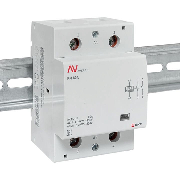 Контактор модульный КМ 80А 2NO 230В АС (3 мод.) AVERES EKF