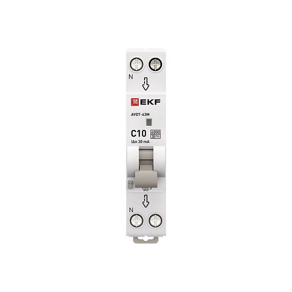 Автоматический выключатель дифференциального тока АВДТ-63М 1P+N 18мм 10А характеристика С 30мА тип A электронный 6кА PROXIMA EKF