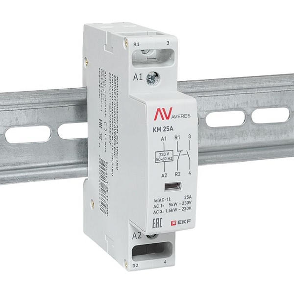 Контактор модульный КМ 25А 1NO+1NC 230В АС (1 мод.) AVERES EKF