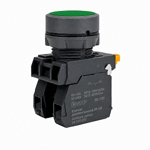 Кнопка SB-21 плоская без фиксации 1NO+1NС зеленая IP65 EKF