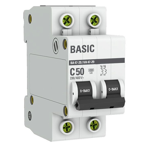 Автоматический выключатель ВА 47-29 2P 50А (C) 4,5кА BASIC