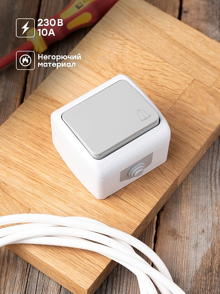 Мурманск Кнопка звонка 1-клавишная 10А IP54 серая EKF