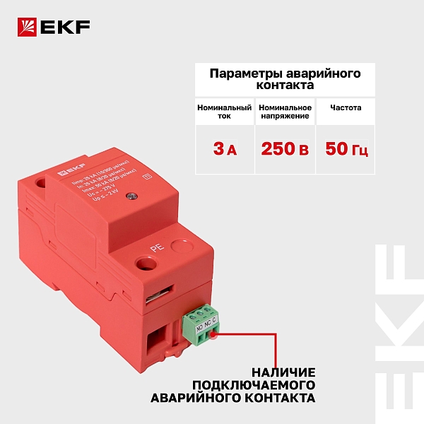 Устройство защиты от импульсных перенапряжений Класс 1 Iimp 25kA (10/350μs) 1P EKF