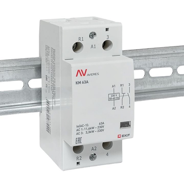 Контактор модульный КМ 63А 1NO+1NC 230В АС (2 мод.) AVERES EKF