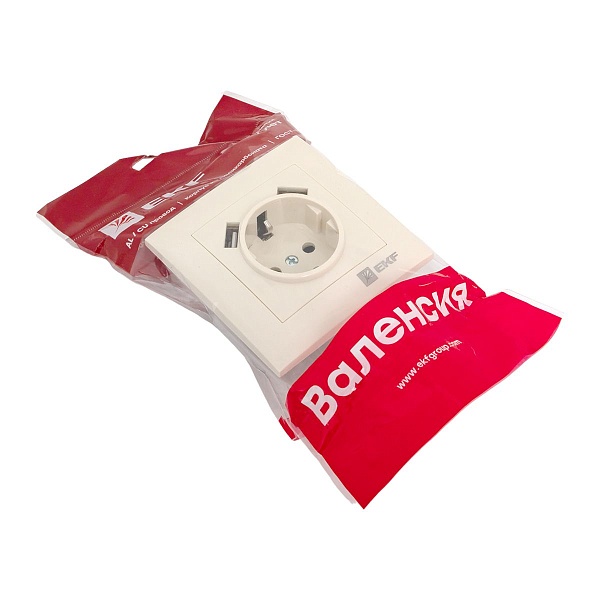Валенсия розетка 1-местная с/з 16А кремовая с защ. штор. с 2 USB 2,1А EKF