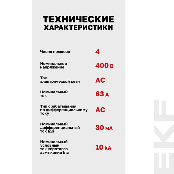 Выключатель дифференциального тока DV 4P 63А 30мА тип AC электромеханичекий 10kA AVERES EKF