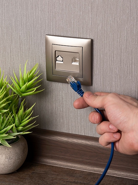 Валенсия лицевая панель розетки RJ-45 1-местная кашемир EKF