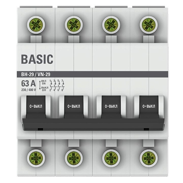 Выключатель нагрузки ВН-29 4P 63А BASIC