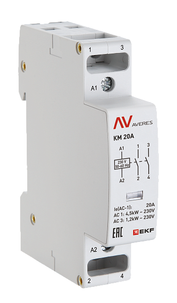 Контактор модульный КМ 20А 1NO+1NC 24В АС (1 мод.) AVERES EKF