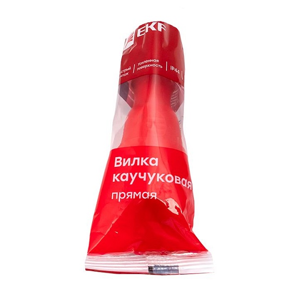 Вилка красная каучуковая прямая 230В 2P+PE 16A IP44 EKF PRO