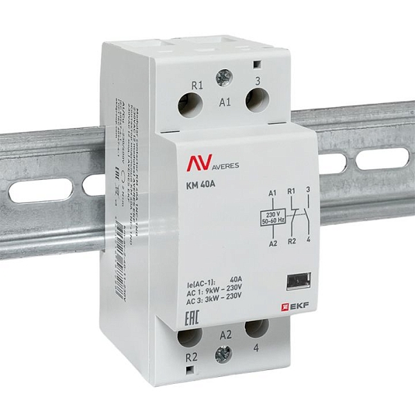 Контактор модульный КМ 40А 1NO+1NC 230В АС (2 мод.) AVERES EKF