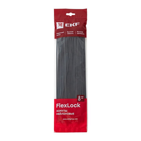 Хомут P6.6 стандартный (ч), 3.6x370 (100шт) FlexLock EKF