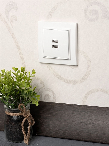 Минск Розетка USB 2-местная СП 2,1А белая EKF