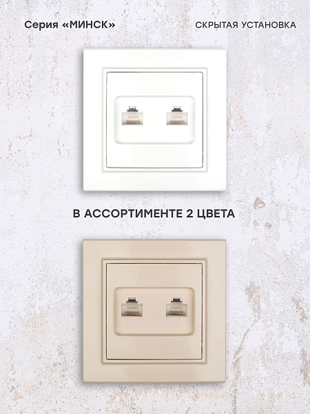 Розетка RJ-45 2-местная СП Минск белая EKF