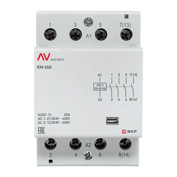 Контактор модульный КМ 40А 4NO 230В АС (3 мод.) AVERES EKF