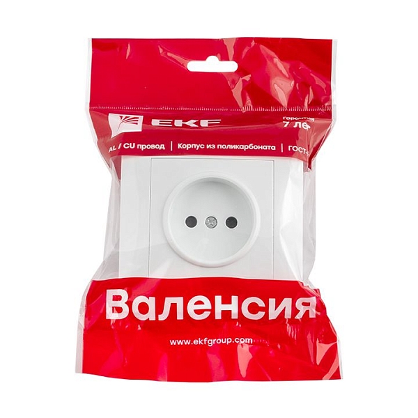 Валенсия розетка 1-местная б/з 10А белая с защ. штор. EKF
