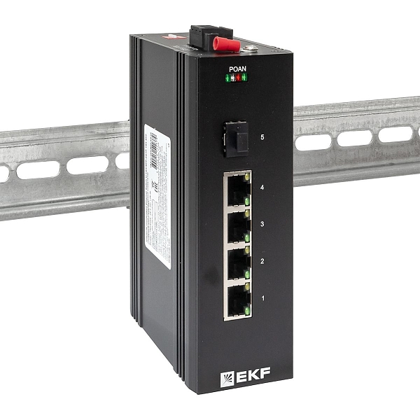Промышленный неуправляемый коммутатор U-1GX/SFP-4GTP, 1 порт 1000Base-X SFP, 4 порта 10/100/1000Base-T(X) RJ45 c PoE, монтаж на динрейку TSX EKF