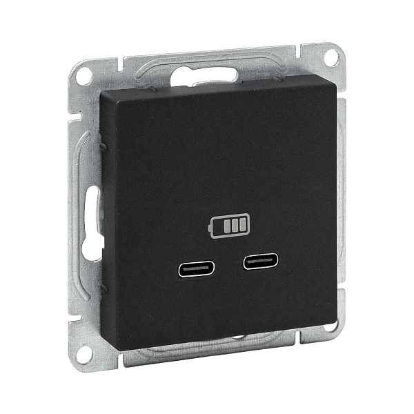 Механизм розетки USB-C - 2шт, чёрный Эпика EKF